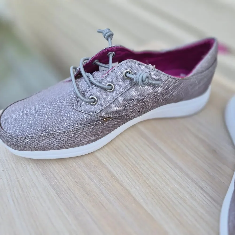 Sperry Kids‎ Baycoast Shimmer Linen Sneakers Grey Silver/Magenta - Sz Kids 2.5m